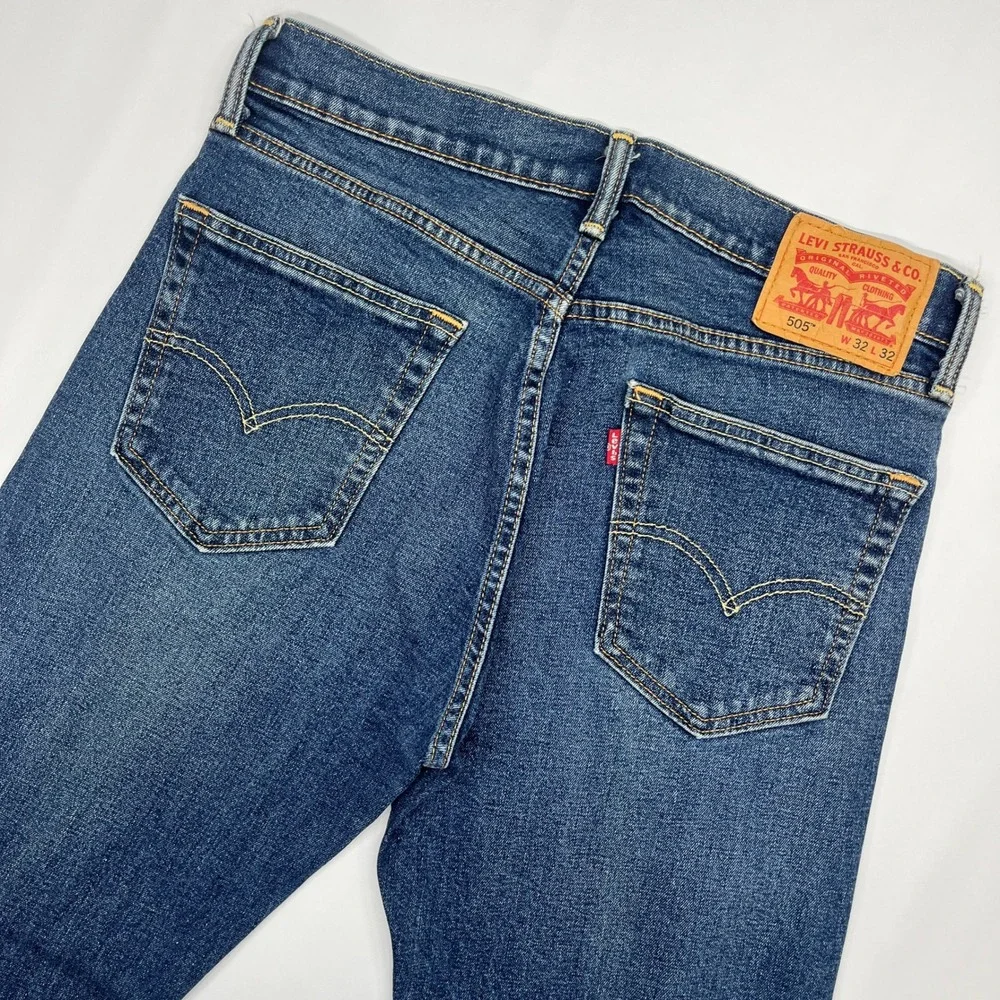 Levi's 505 Regular Fit Straight Leg Jeans Blue 32x32 Mens Classic Denim